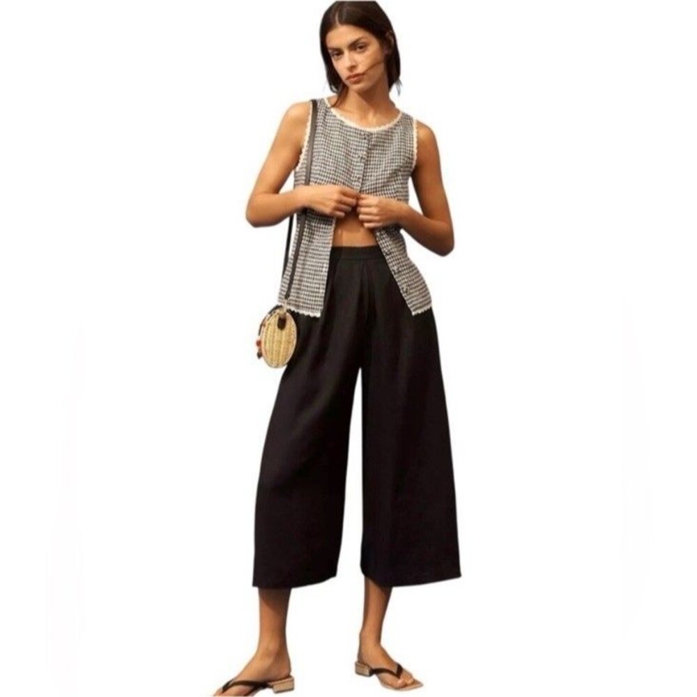 Anthropologie Black Wide-Leg Cropped Pants